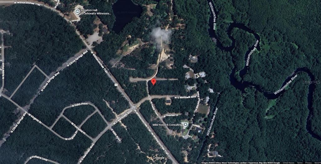 This is a satellite map view showing a wooded residential area near the Withlacoochee River — 346 W WHITMARSH COURT, CITRUS SPRINGS, FL