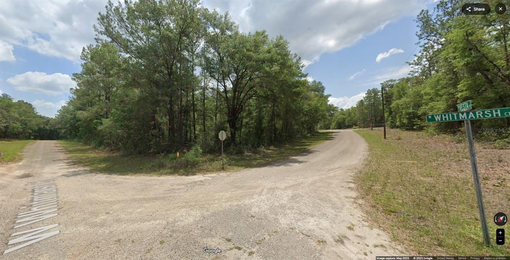 A dirt road intersection is surrounded by dense trees under a partly cloudy sky — 346 W WHITMARSH COURT, CITRUS SPRINGS, FL