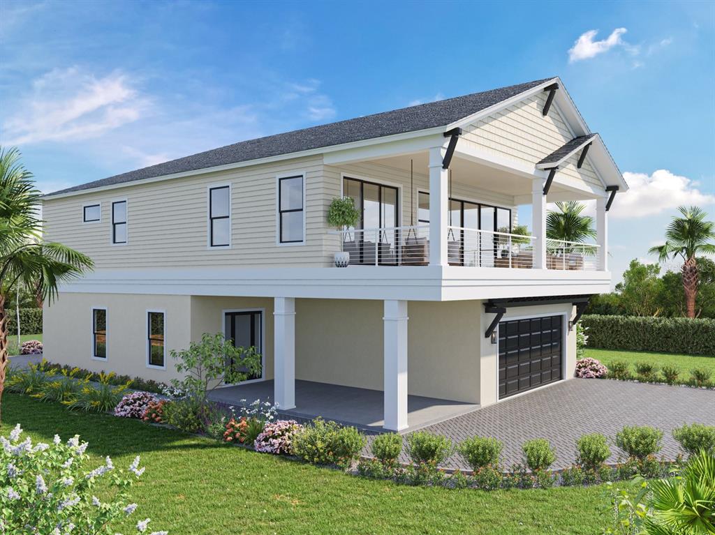 A digital rendering of a two-story elevated house with a garage and a large balcony — 2272 S OCEAN SHORE BOULEVARD, FLAGLER BEACH, FL
