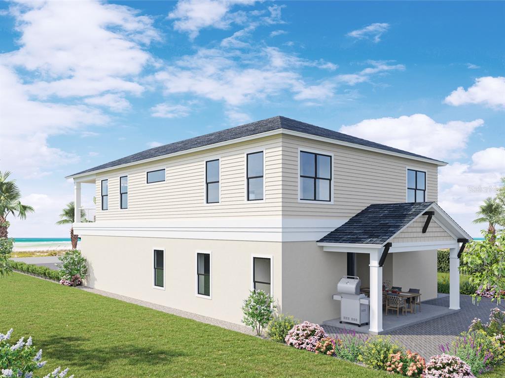 This is a rendering of a two-story house with a covered patio and yard — 2272 S OCEAN SHORE BOULEVARD, FLAGLER BEACH, FL