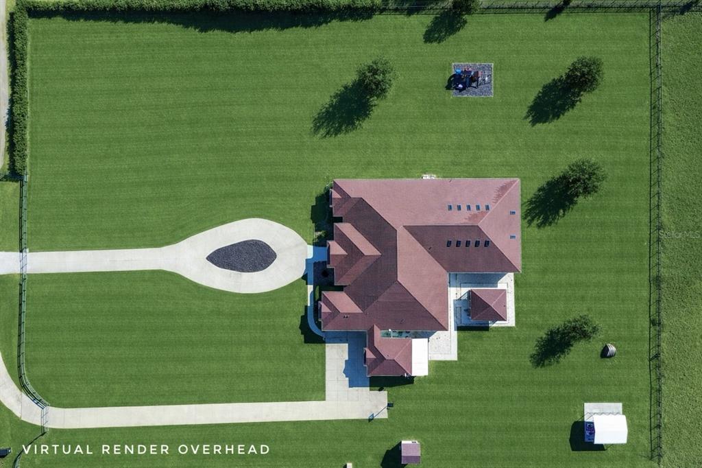 An overhead aerial rendering shows a house with a brown roof on a large lawn — 6160 W HIGHWAY 326, OCALA, FL