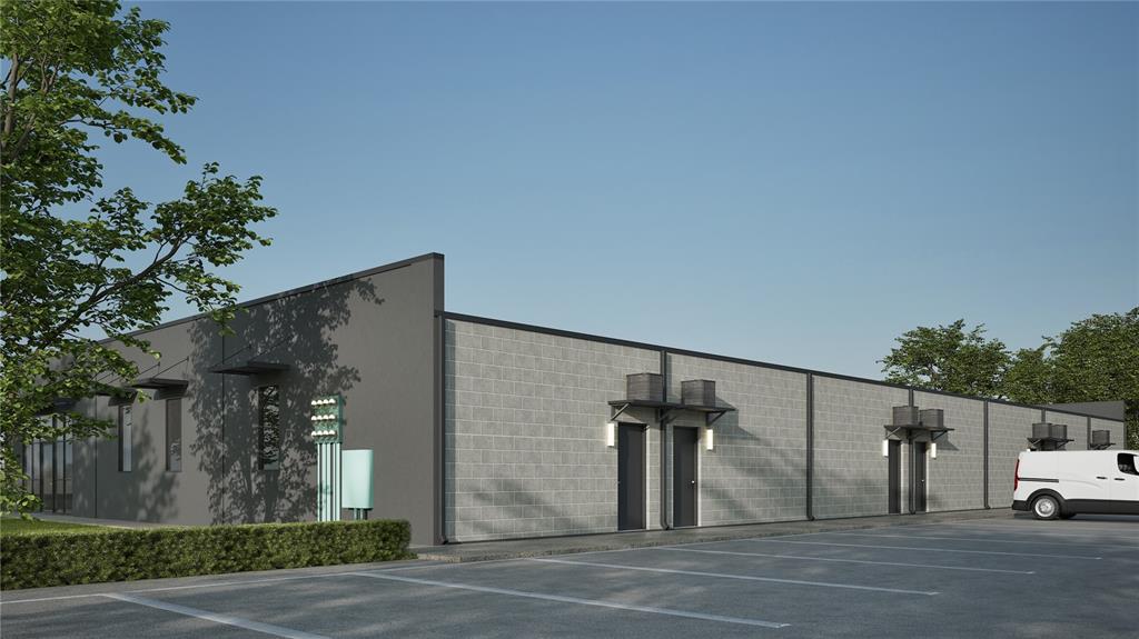 This is a digital rendering of a modern commercial building exterior with a parking lot — 0 PROGRESS LANE UNIT 1, ST CLOUD, FL