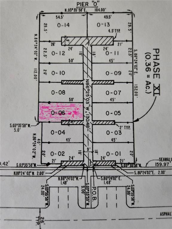 This is a survey map showing the layout of boat slips in a marina — 26OO HARBOURSIDE DRIVE UNIT O-06, LONGBOAT KEY, FL