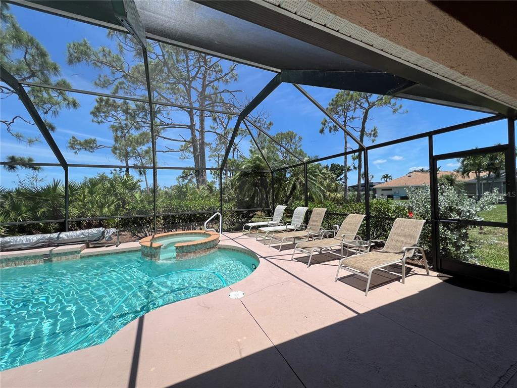 A screened-in pool area features a raised spa and several lounge chairs on the deck — 4005 BIG PASS LANE, PUNTA GORDA, FL