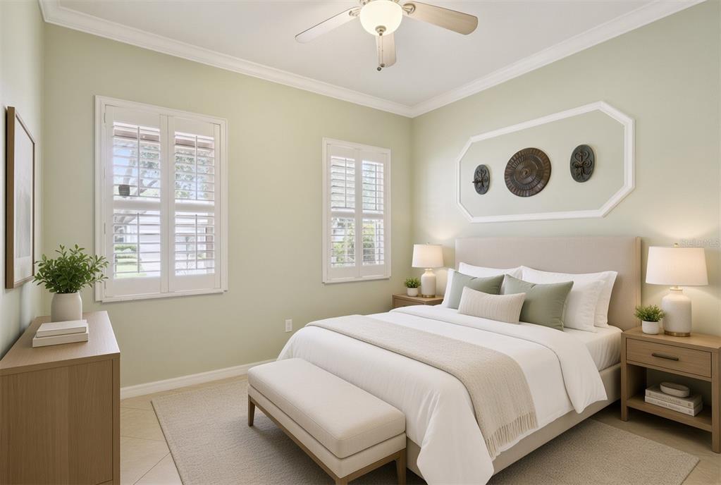 An open-concept living area features light-colored tile flooring, a ceiling fan, and sliding glass doors — 100 FLAME VINE WAY, GROVELAND, FL