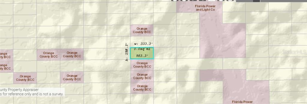 This is a map showing a highlighted rectangular land parcel with dimensions labeled in feet — DILL ROAD, ORLANDO, FL