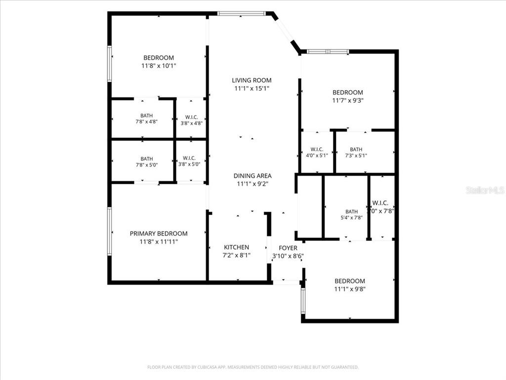 This is a floor plan showing the layout of a four-bedroom apartment — 4000 SW 23RD STREET UNIT 4-105, GAINESVILLE, FL