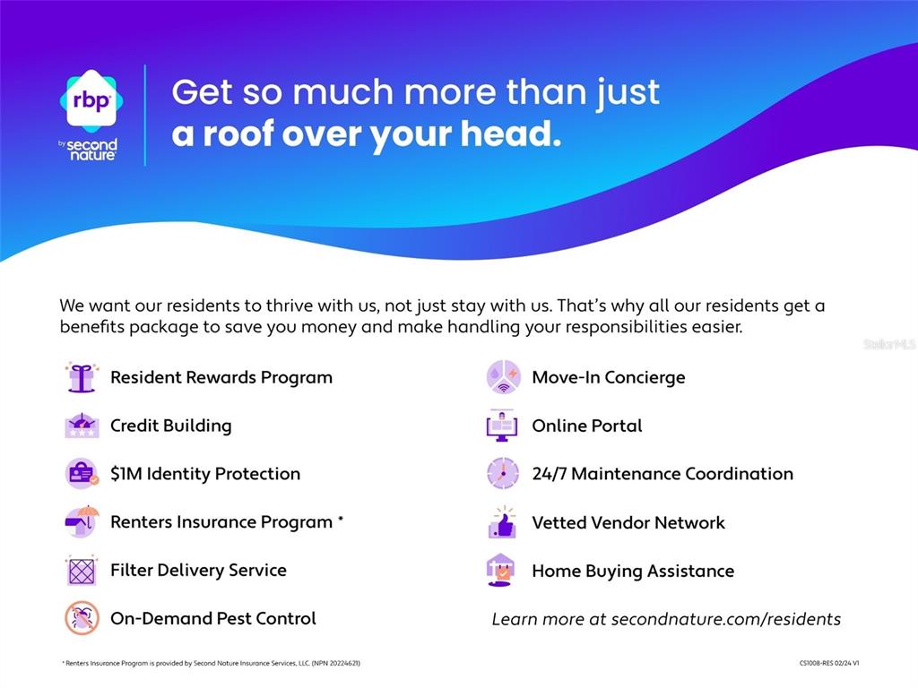 This image is a promotional flyer listing the benefits package provided to residents — 4022 BEAVER LANE UNIT 1000G, PORT CHARLOTTE, FL