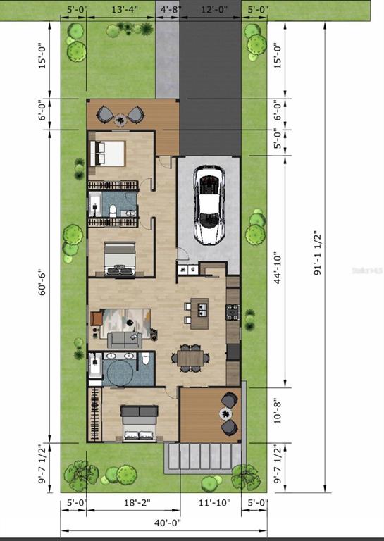 This floor plan shows a single-story house with three bedrooms, two bathrooms, and a garage — 1013 RANDALL STREET, ORLANDO, FL