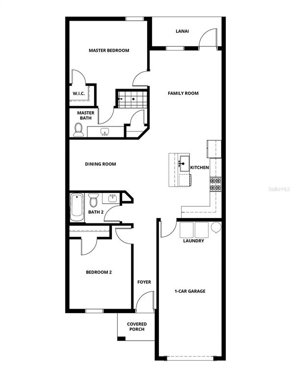 This is a floor plan for a single-story home with two bedrooms and a garage — 540 BAY LEAF DRIVE, POINCIANA, FL