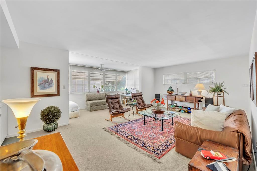 A living room features a leather sofa, two armchairs, a patterned rug, and large windows — 311 E MORSE BOULEVARD UNIT 7-11, WINTER PARK, FL