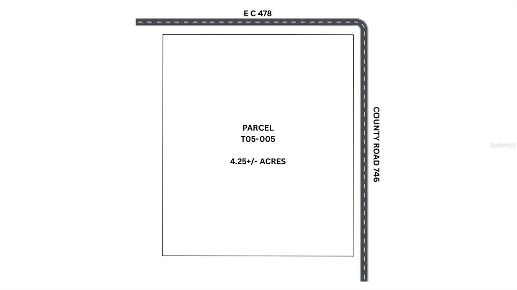This is a map showing a 4.25-acre parcel of land at a road intersection — E C-478, WEBSTER, FL