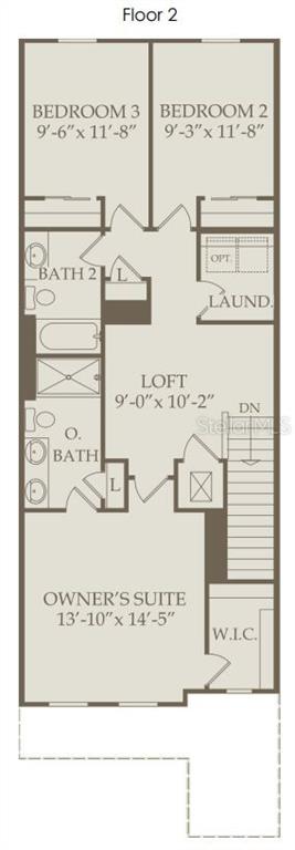 This floor plan shows the second level of a home with three bedrooms, a loft, and bathrooms — 11555 HARBORVIEW STREET, ORLANDO, FL