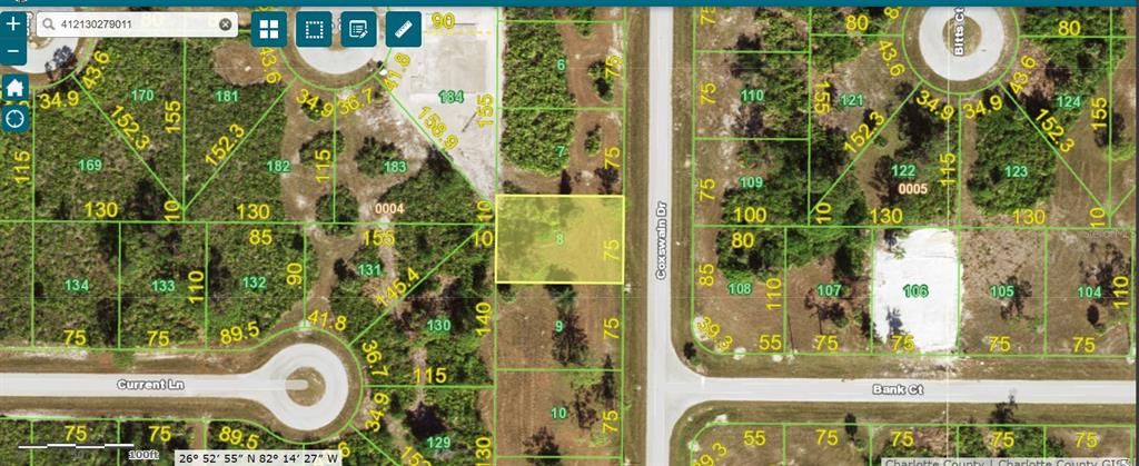 This is a map showing a highlighted vacant residential lot located along a paved road — 36 COXSWAIN DRIVE, PLACIDA, FL