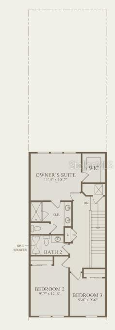 This is a floor plan showing the upper level with three bedrooms and two bathrooms — 10506 EVENING STAR STREET, ORLANDO, FL