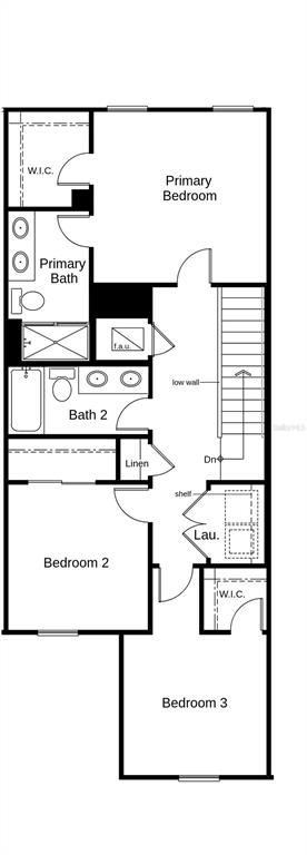 This is a floor plan of a three-bedroom residential upper level — 418 SEQUOIA DRIVE, LAKE WALES, FL