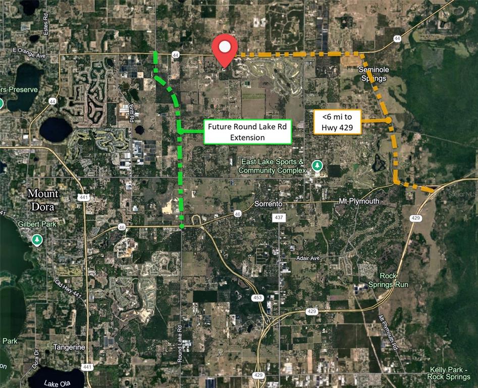 This map shows the location of a property relative to local roads and landmarks — 34135 CARDINAL LANE, EUSTIS, FL