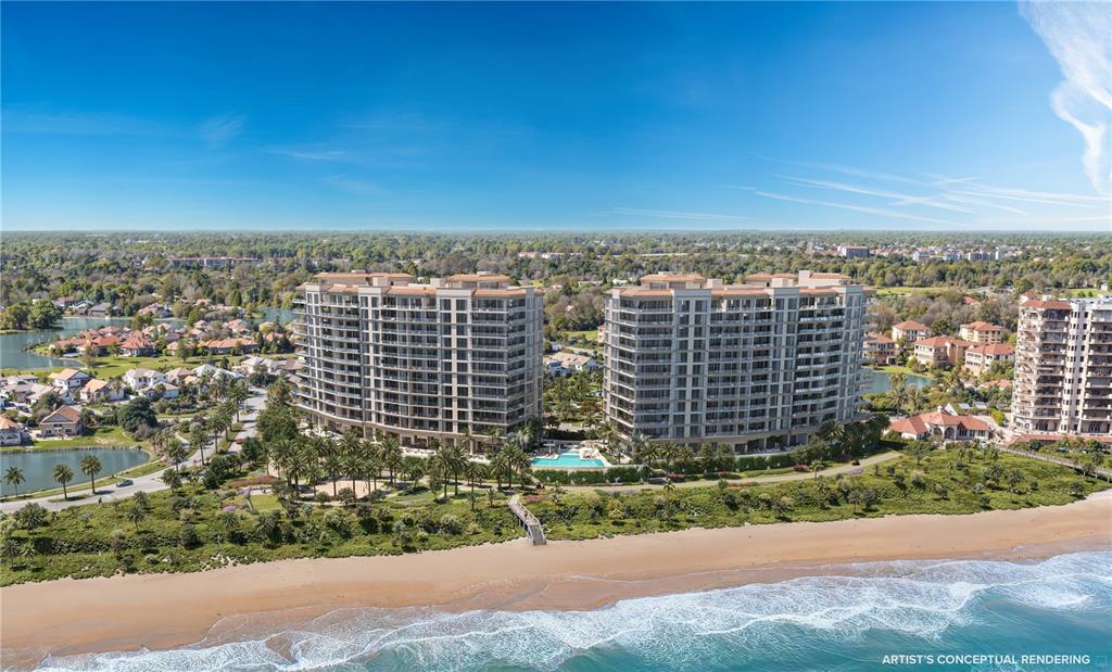This is an artist's conceptual rendering of two beachfront residential towers with a swimming pool — 197 AVENUE DE LA MER UNIT 505, PALM COAST, FL