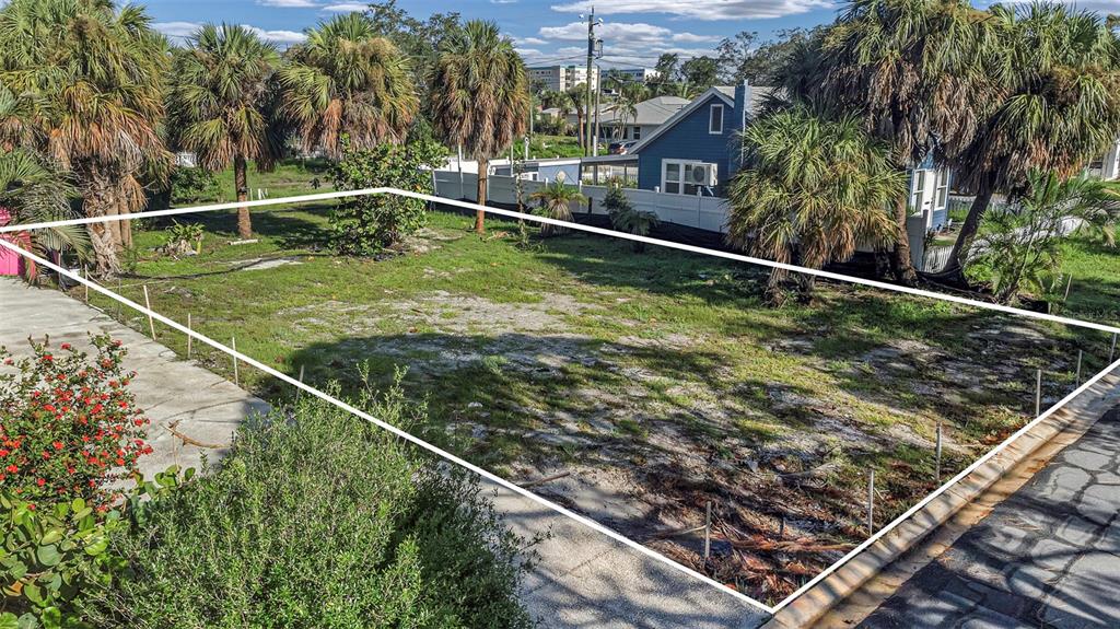 An elevated view of a vacant, rectangular residential lot marked by white boundary lines — 3107 CLINTON STREET S, GULFPORT, FL