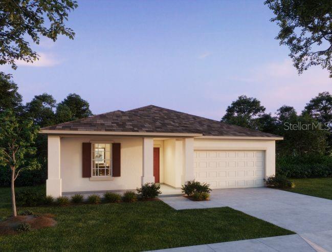 This is a digital rendering of a single-story house with a two-car garage — 612 BROADOAK DRIVE, DUNDEE, FL