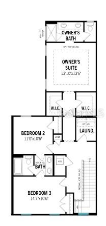 This is a floor plan showing the upper level of a house with three bedrooms — 1792 HEADLAND LOOP, CELEBRATION, FL