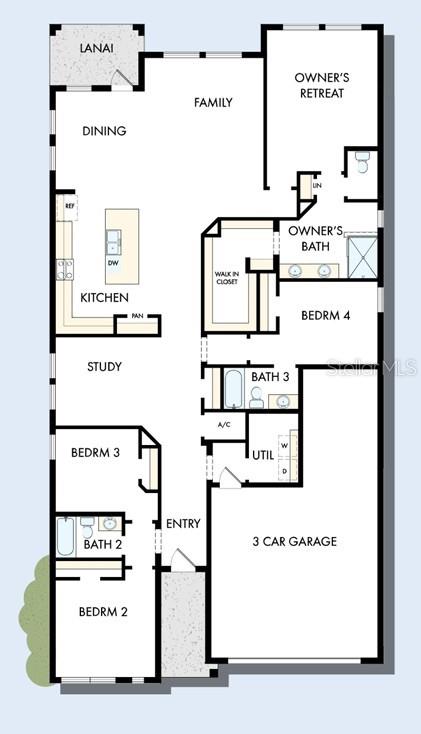 This is a floor plan for a single-story home with a three-car garage — 5141 CHATTAHOOCHEE BEND, ST CLOUD, FL