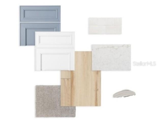 This is a digital rendering of interior design finish samples including cabinetry, flooring, and countertops — 5141 CHATTAHOOCHEE BEND, ST CLOUD, FL