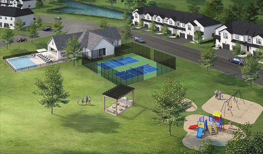 This is a rendering of a residential community featuring a clubhouse, pool, courts, and playground — 6196 SW 64TH TERRACE, OCALA, FL