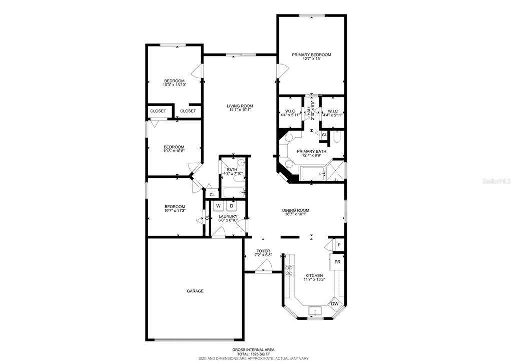 This is a floor plan for a single-story home with a garage and three bedrooms — 418 MAJESTIC GARDENS BLVD, WINTER HAVEN, FL