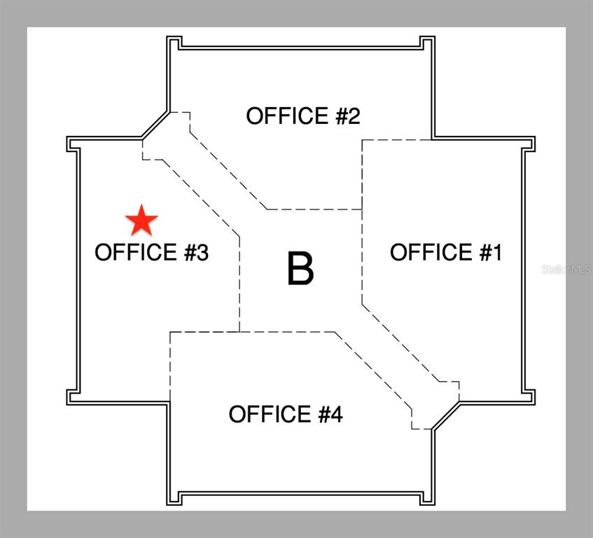 This is a floor plan showing four offices surrounding a central area labeled B — 6801 US-27 N UNIT B3, SEBRING, FL