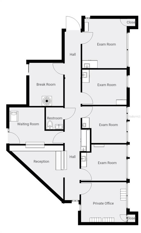 This is a floor plan of a medical office featuring four exam rooms and a reception — 6801 US-27 N UNIT B3, SEBRING, FL