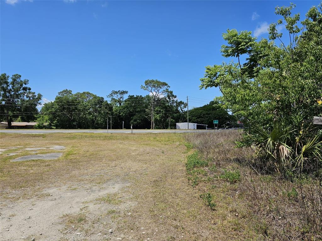 A vacant, grassy lot sits adjacent to a road with trees and a small building — S HWY 301, BELLEVIEW, FL