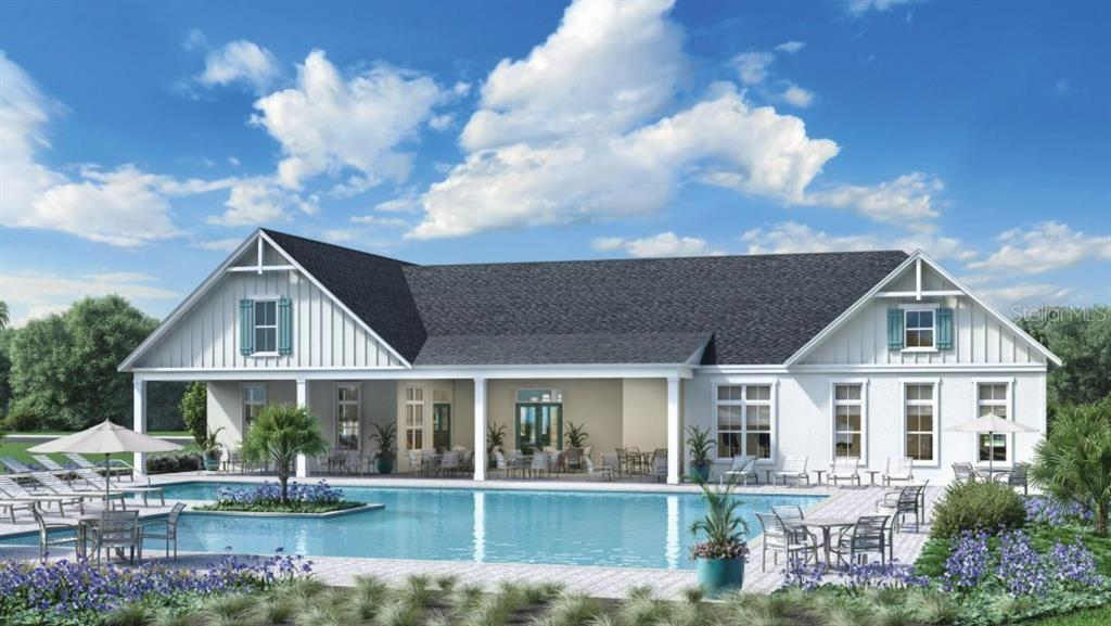 This is a rendering of a white farmhouse-style building with a large swimming pool — 13026 SUNSET GARDEN LANE, WINTER GARDEN, FL