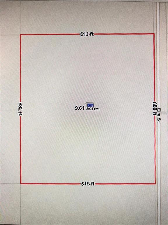 This is a map showing the property boundaries and dimensions of a 9.61-acre plot — ELM STREET, OVIEDO, FL