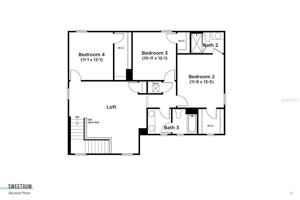 This is a floor plan for the second level of a home featuring three bedrooms — 5051 ORINOCO LANE, ST CLOUD, FL