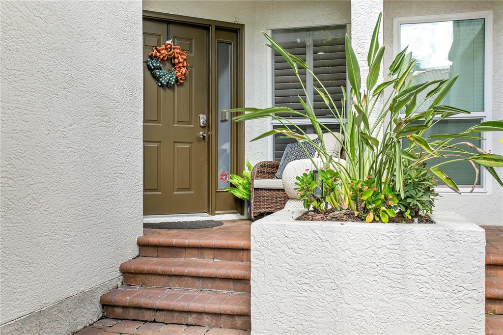 A front entryway features brick steps, a brown door with a wreath, and a planter — 1116 SHIPWATCH CIRCLE, TAMPA, FL