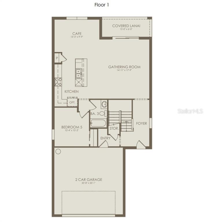 This is a floor plan for the first level of a home with a garage — 4809 FINLEY DRIVE, DAVENPORT, FL