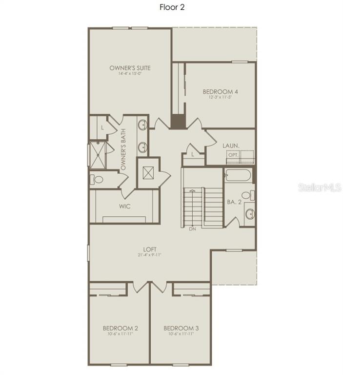 This floor plan shows the second level of a house with four bedrooms and a loft — 4809 FINLEY DRIVE, DAVENPORT, FL
