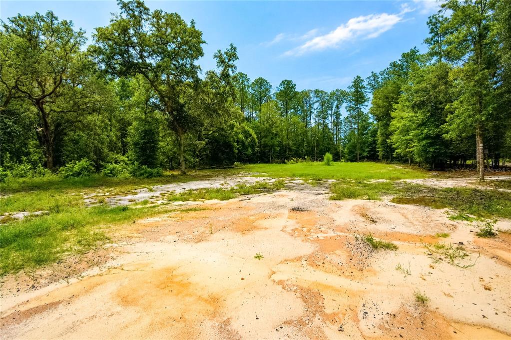 A sandy, partially cleared lot is surrounded by a dense forest under a blue sky — 261 ASHLEY LAKE DRIVE, MELROSE, FL