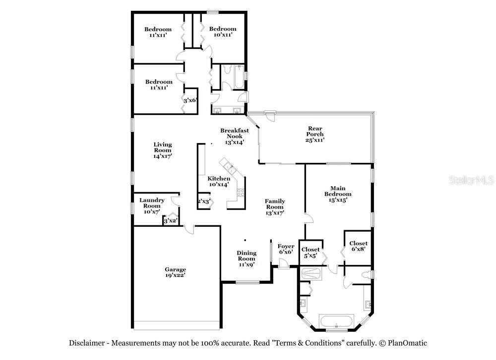 This is a floor plan showing the layout of a single-story house with a garage — 4204 LUGANO COURT, KISSIMMEE, FL