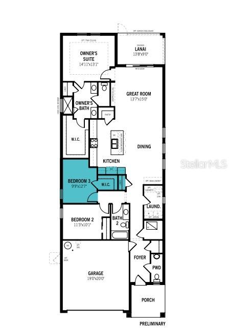 This is a floor plan for a single-story home featuring three bedrooms, a garage, and lanai — 1767 SOARING VIDA STREET, PALMETTO, FL