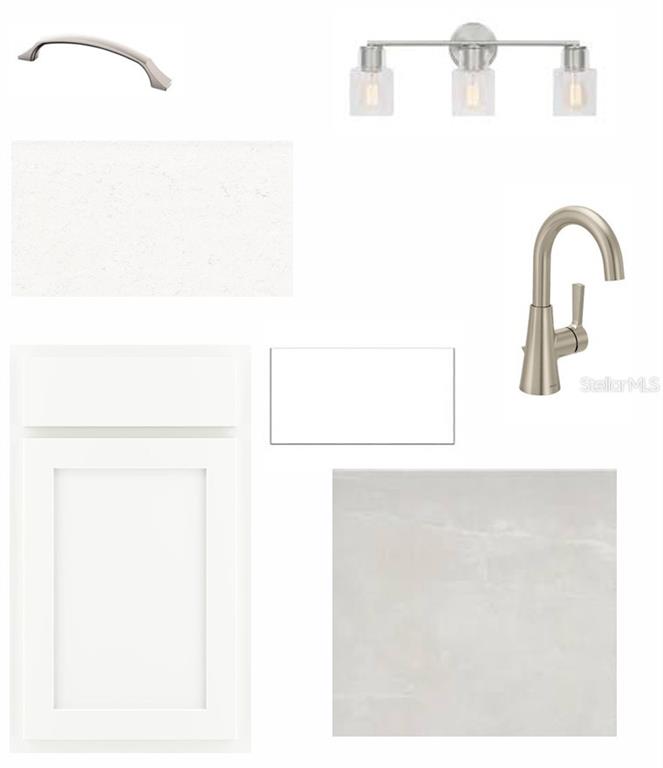 This is a digital design board showing finishes for a kitchen or bathroom renovation — 11812 FULL MOON LOOP, PARRISH, FL