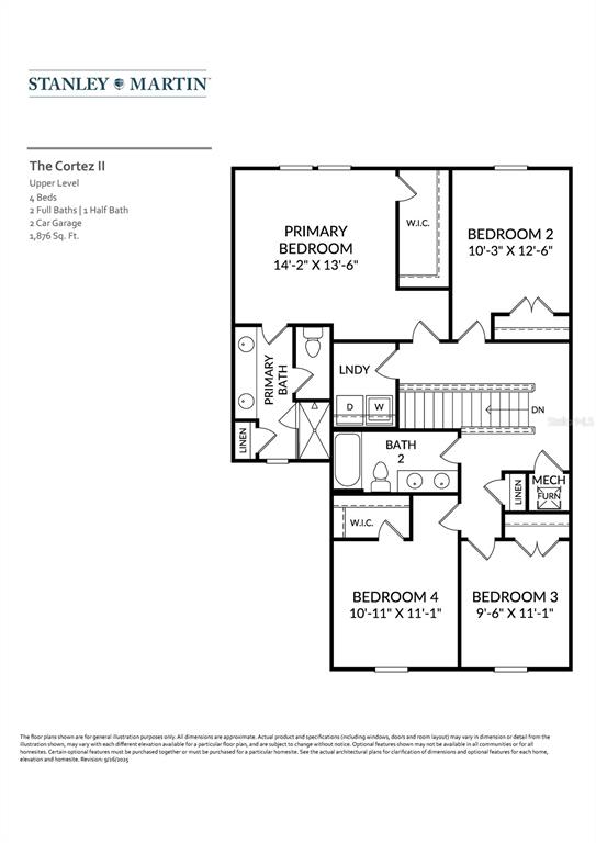 This is a floor plan for the upper level of a four-bedroom residential home — 3836 SENNA WAY, TAVARES, FL