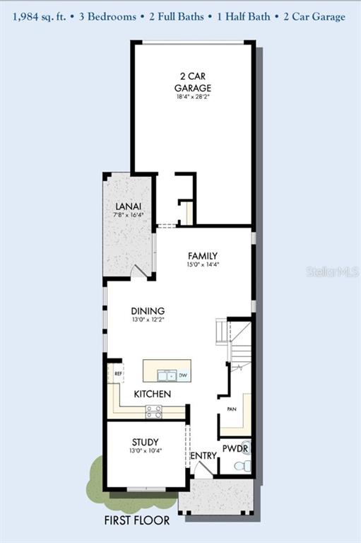 This is a floor plan for the first level of a three-bedroom residential home — 5656 SAVANNA VALLEY TRL, ST CLOUD, FL