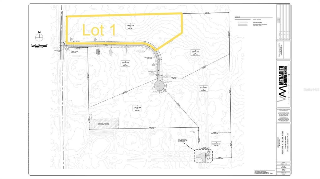 This is a land survey map showing the layout of a residential subdivision development — Lot 1 NW 170TH STREET, NEWBERRY, FL
