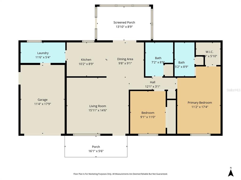 This is a floor plan showing the layout of a house with two bedrooms and a garage — 8571 SW 105TH PLACE, OCALA, FL