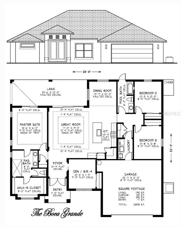 This floor plan shows a single-story house with a garage, lanai, and four bedrooms — 7 KASHGAR COURT, PALM COAST, FL