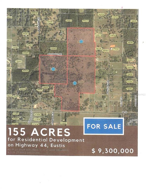 This is a map showing a large, undeveloped parcel of land for sale in Eustis — HWY 44, EUSTIS, FL