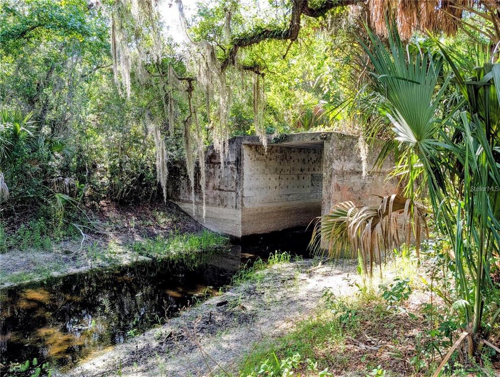 A concrete culvert spans a small, dark stream surrounded by dense trees and vegetation — 0 N TORO DRIVE, INVERNESS, FL
