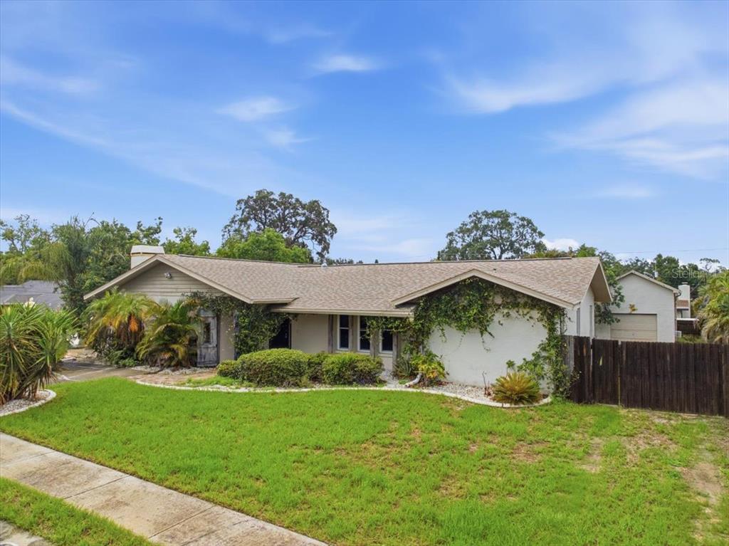 A single-story house with a light-colored exterior, a shingled roof, and climbing vines — 1221 E LIME STREET, TARPON SPRINGS, FL